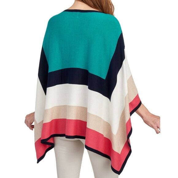 New! RAFAELLA Women's Colorblock Sweater Flowy Layering Poncho Top One Size - Picture 2 of 3